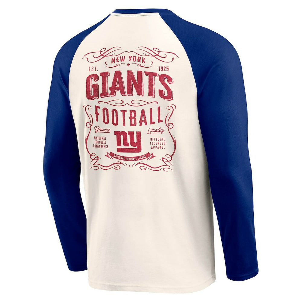 New York Giants Darius Rucker Collection Raglan Henley T-Shirt Cream/Royal - Fanatics