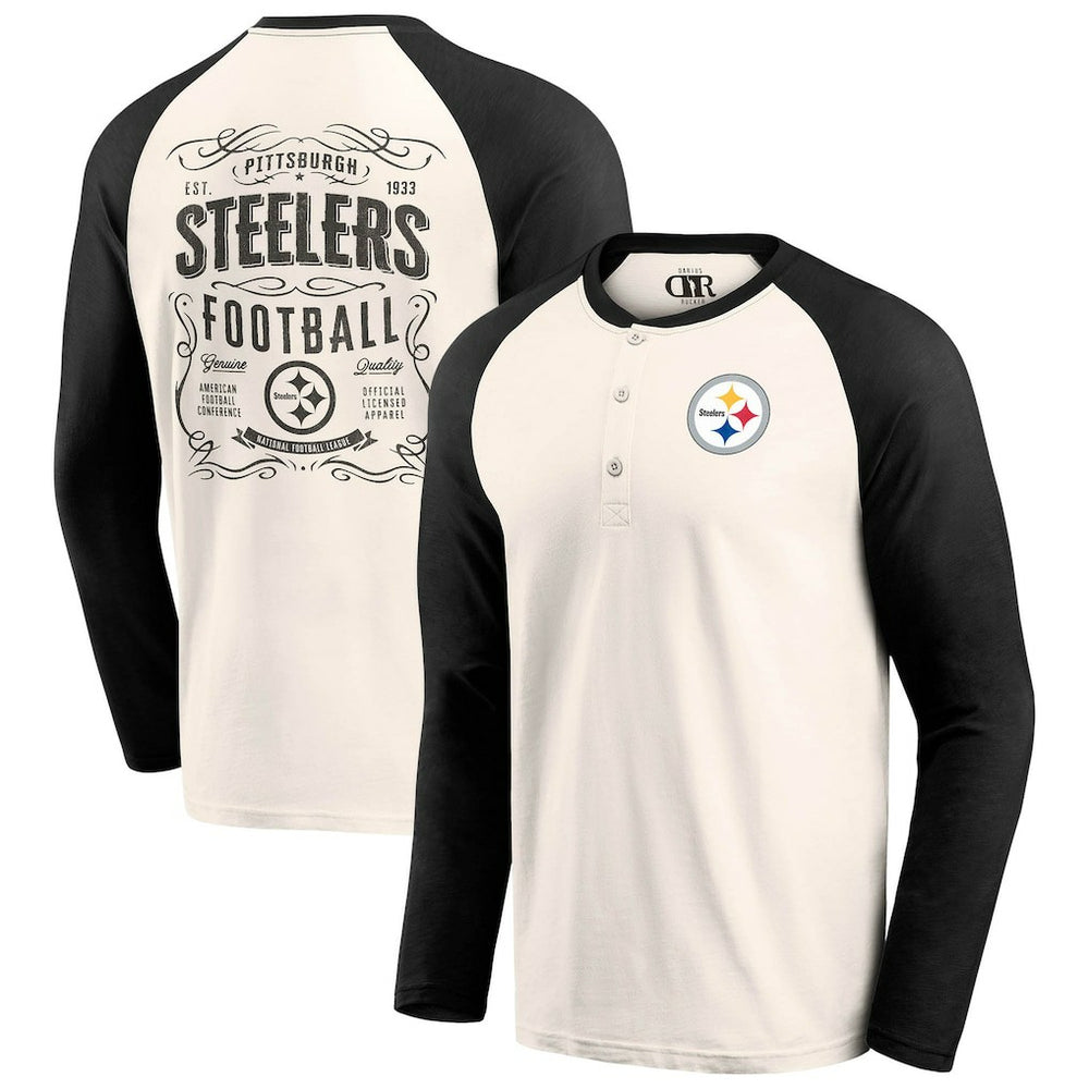 Pittsburgh Steelers Darius Rucker Collection Raglan Henley T-Shirt Cream/Black - Fanatics