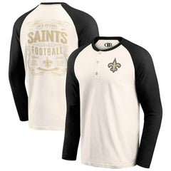 New Orleans Saints Darius Rucker Collection Raglan Henley T-Shirt Cream/Black - Fanatics