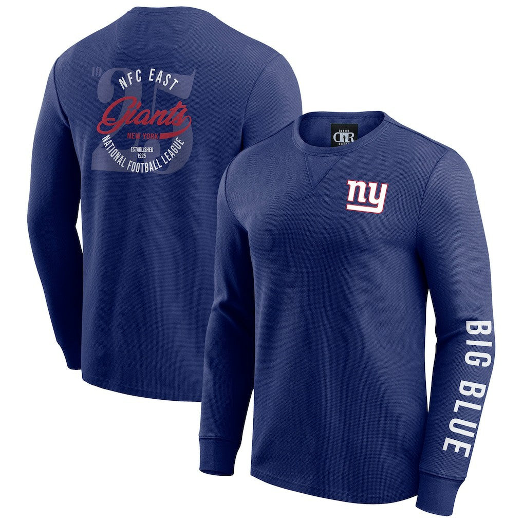 New York Giants Darius Rucker Collection Washed Waffle-Knit Long Sleeve T-Shirt Royal - Fanatics