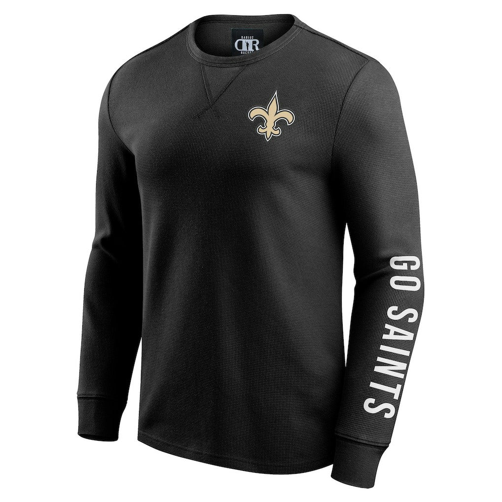 New Orleans Saints Darius Rucker Collection Washed Waffle-Knit Long Sleeve T-Shirt Black - Fanatics