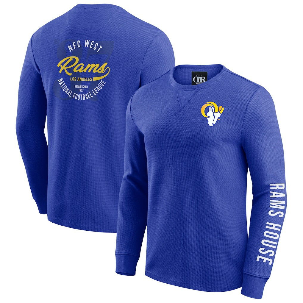 Los Angeles Rams Darius Rucker Collection Washed Waffle-Knit Long Sleeve T-Shirt Royal - Fanatics