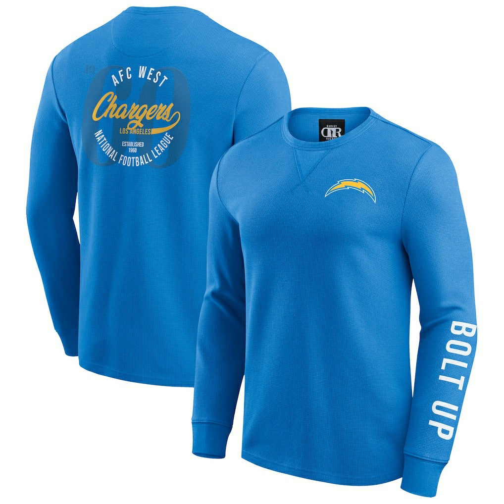 Los Angeles Chargers Darius Rucker Collection Washed Waffle-Knit Long Sleeve T-Shirt Powder Blue - Fanatics