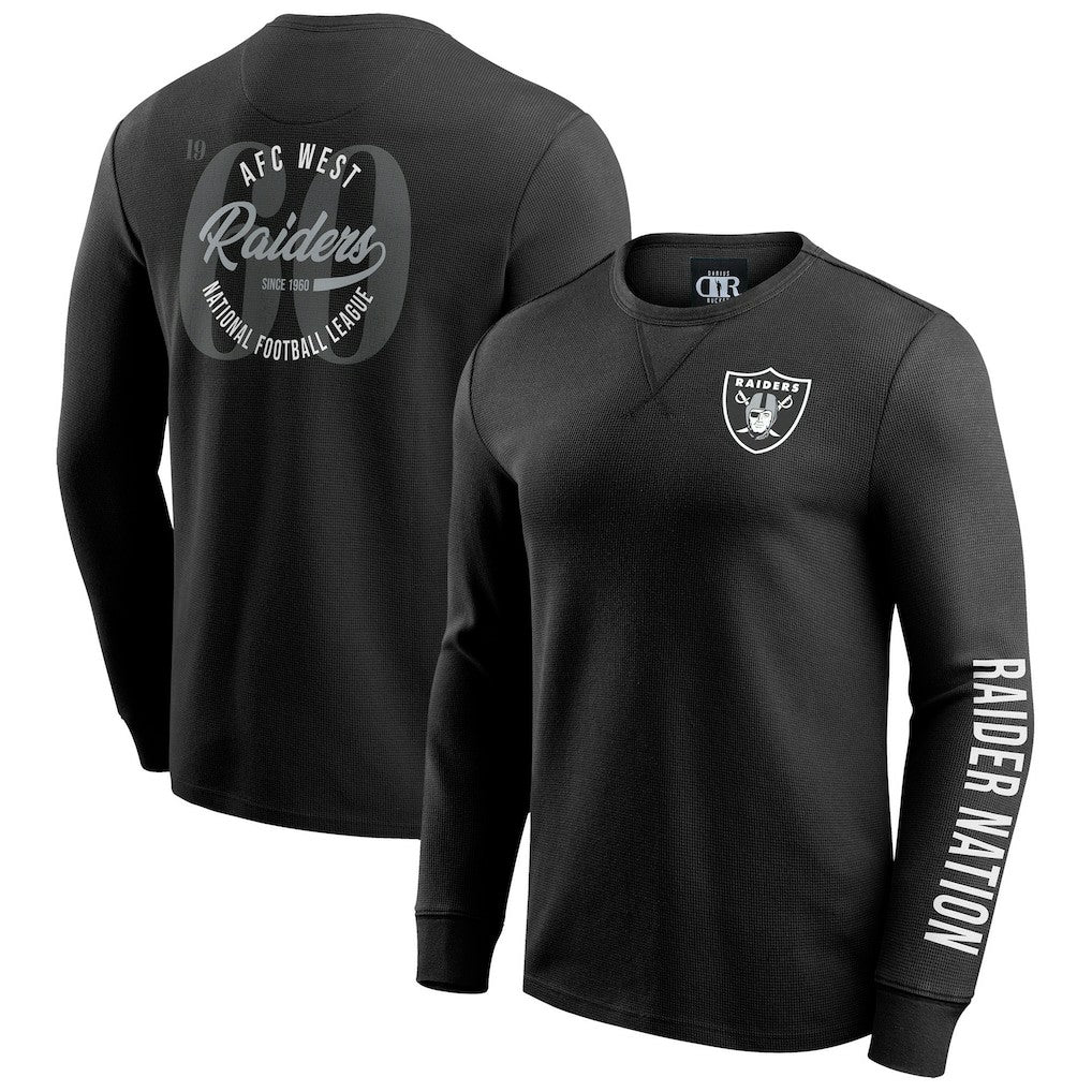 Las Vegas Raiders Darius Rucker Collection Washed Waffle-Knit Long Sleeve T-Shirt Black - Fanatics