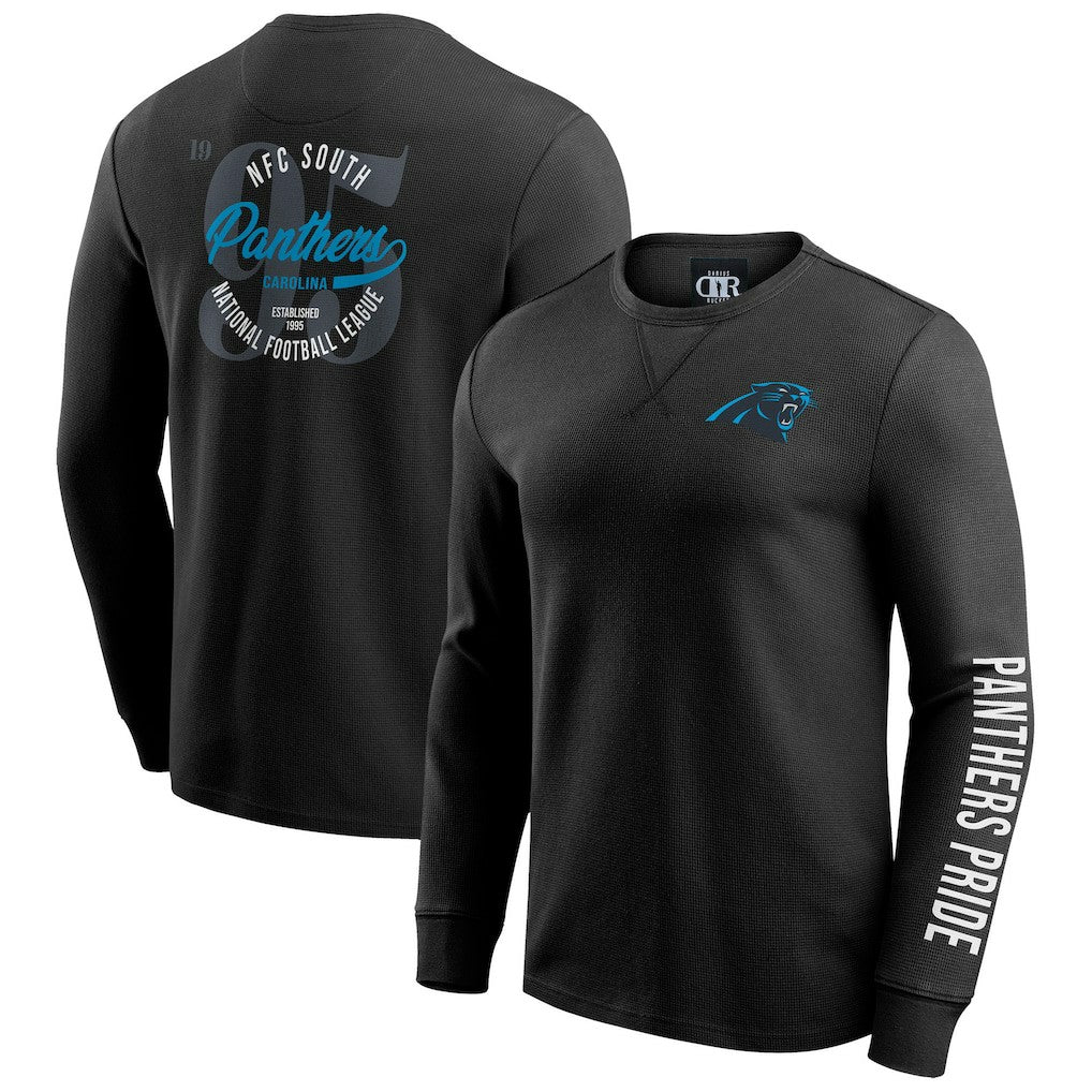 Carolina Panthers Darius Rucker Collection Washed Waffle-Knit Long Sleeve T-Shirt Black - Fanatics