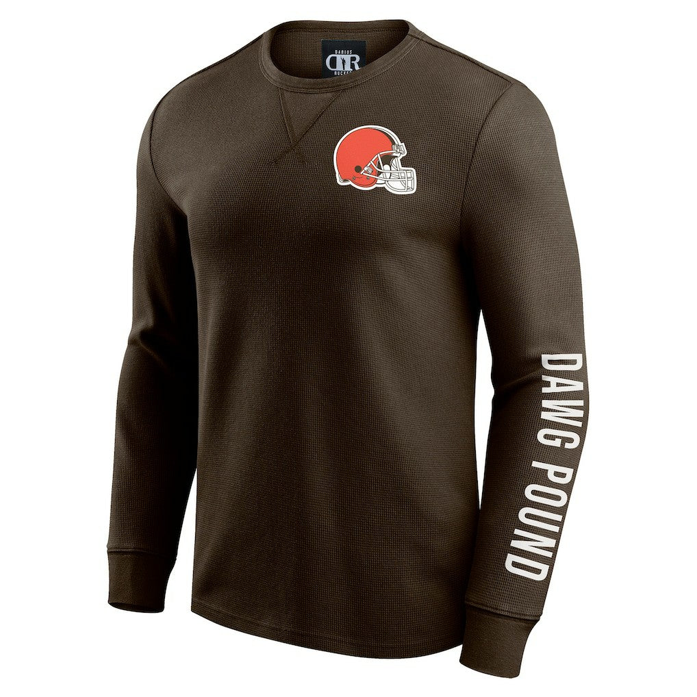 Cleveland Browns Darius Rucker Collection Washed Waffle-Knit Long Sleeve T-Shirt Brown - Fanatics