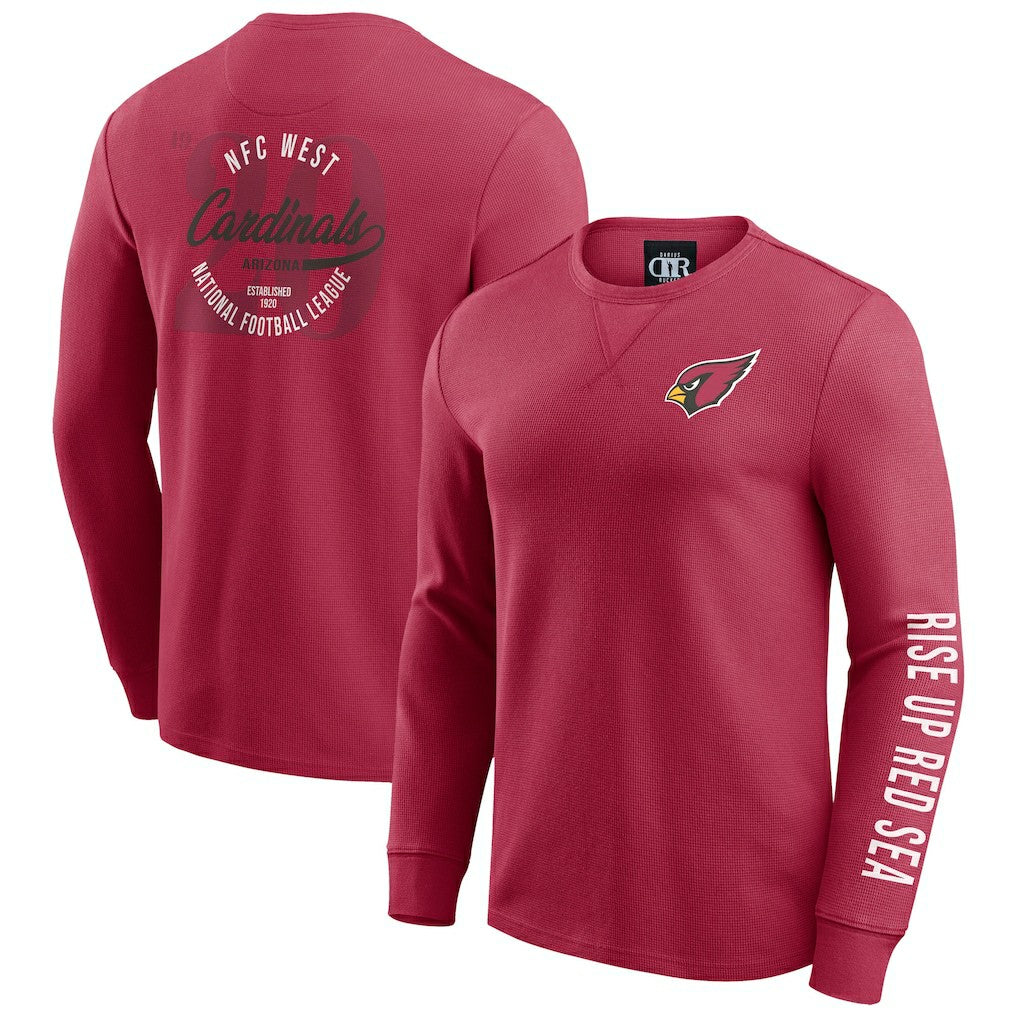 Arizona Cardinals Darius Rucker Collection Washed Waffle-Knit Long Sleeve T-Shirt Red - Fanatics
