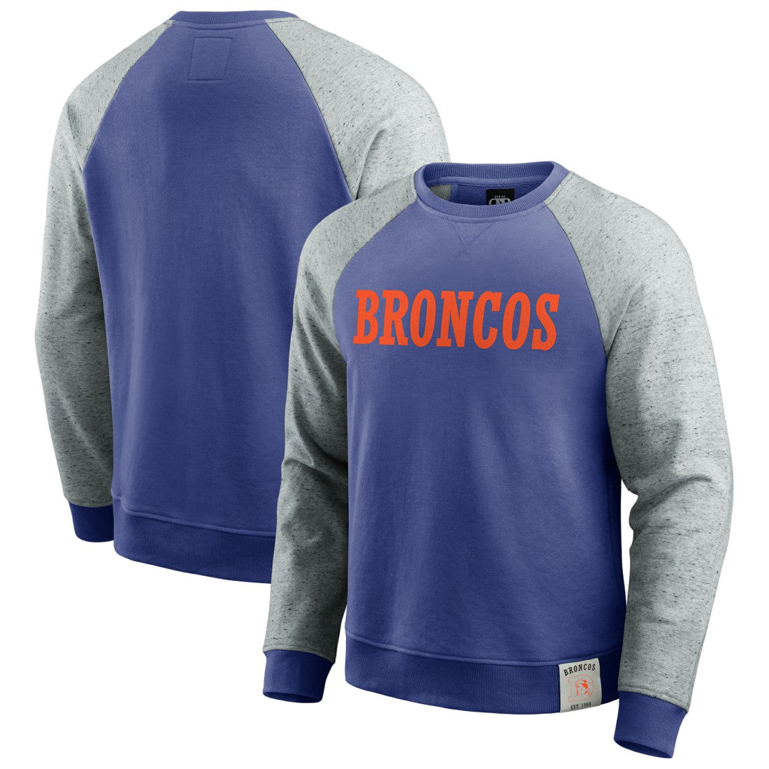 Denver Broncos Darius Rucker Collection Throwback Color Block Raglan Pullover Sweatshirt Royal/Heather Gray - Fanatics