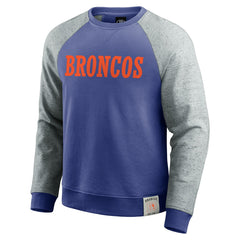 Denver Broncos Darius Rucker Collection Throwback Color Block Raglan Pullover Sweatshirt Royal/Heather Gray - Fanatics
