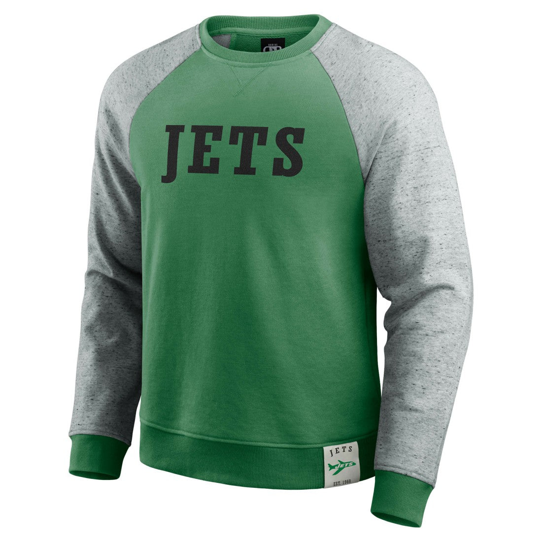 New York Jets Darius Rucker Collection Throwback Color Block Raglan Pullover Sweatshirt Kelly Green/Heather Gray - Fanatics