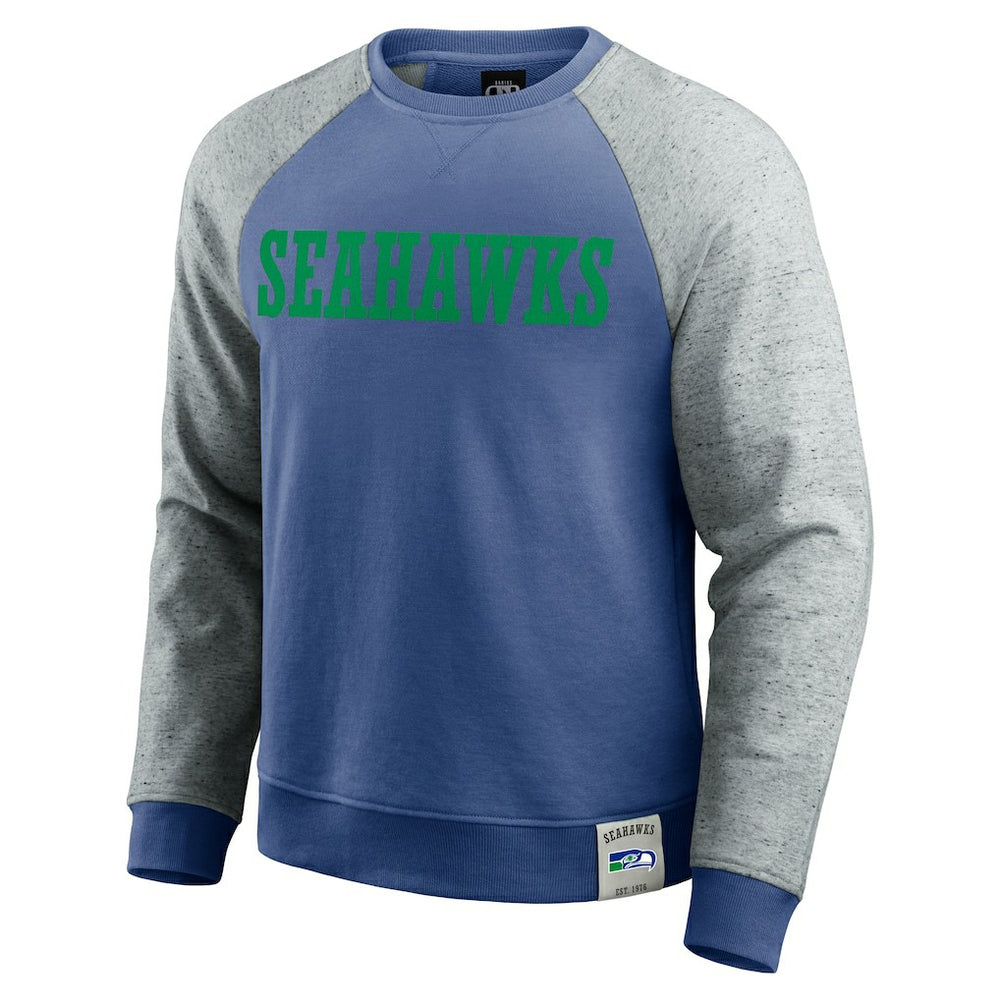 Seattle Seahawks Darius Rucker Collection Throwback Color Block Raglan Pullover Sweatshirt Royal/Heather Gray - Fanatics