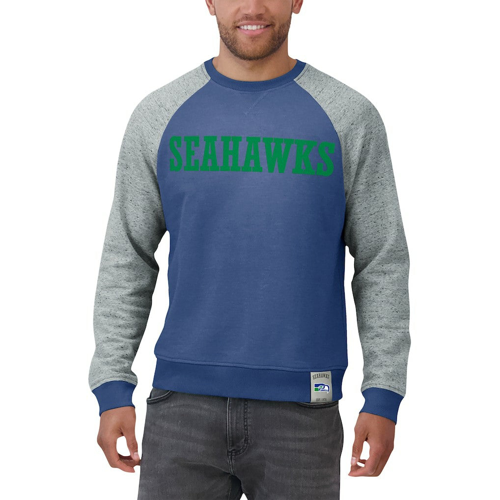 Seattle Seahawks Darius Rucker Collection Throwback Color Block Raglan Pullover Sweatshirt Royal/Heather Gray - Fanatics
