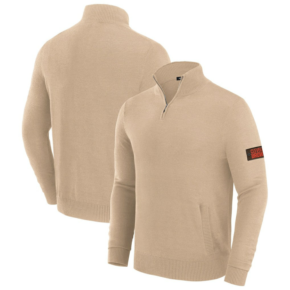Cleveland Browns J. Palmer Franchise Quarter-Zip Sweater Tan - NFL