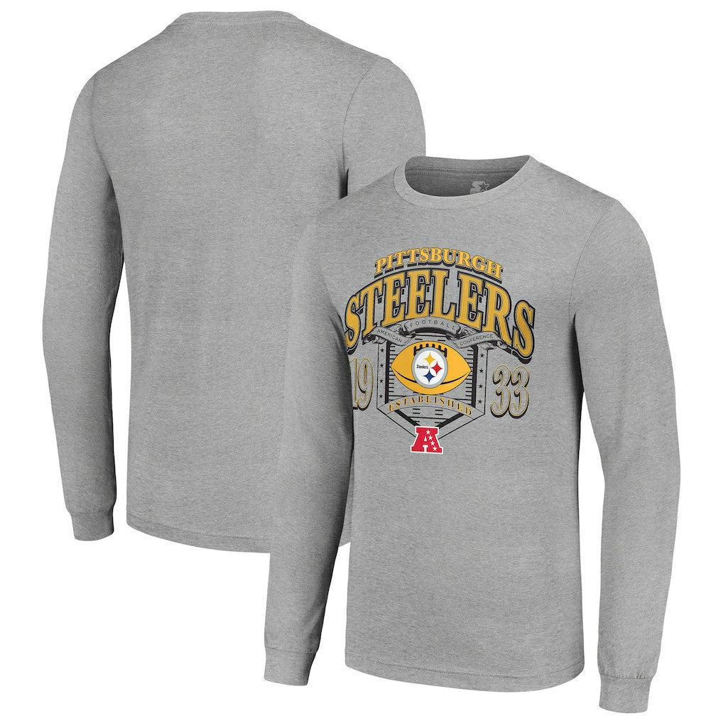 Pittsburgh Steelers Starter Retro Long Sleeve Graphic T-Shirt Heather Gray - NFL