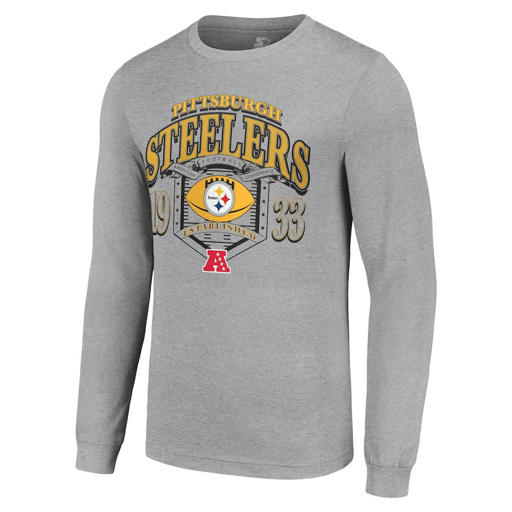 Pittsburgh Steelers Starter Retro Long Sleeve Graphic T-Shirt Heather Gray - NFL