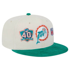 Miami Dolphins New Era Throwback Corduroy 59FIFTY Fitted Hat Cream/Aqua - NFL