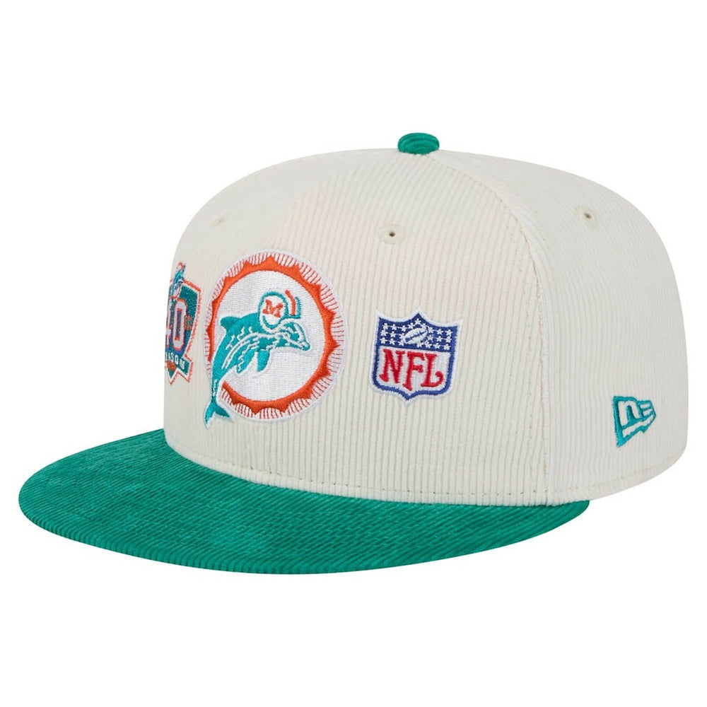 Miami Dolphins New Era Throwback Corduroy 59FIFTY Fitted Hat Cream/Aqua - NFL