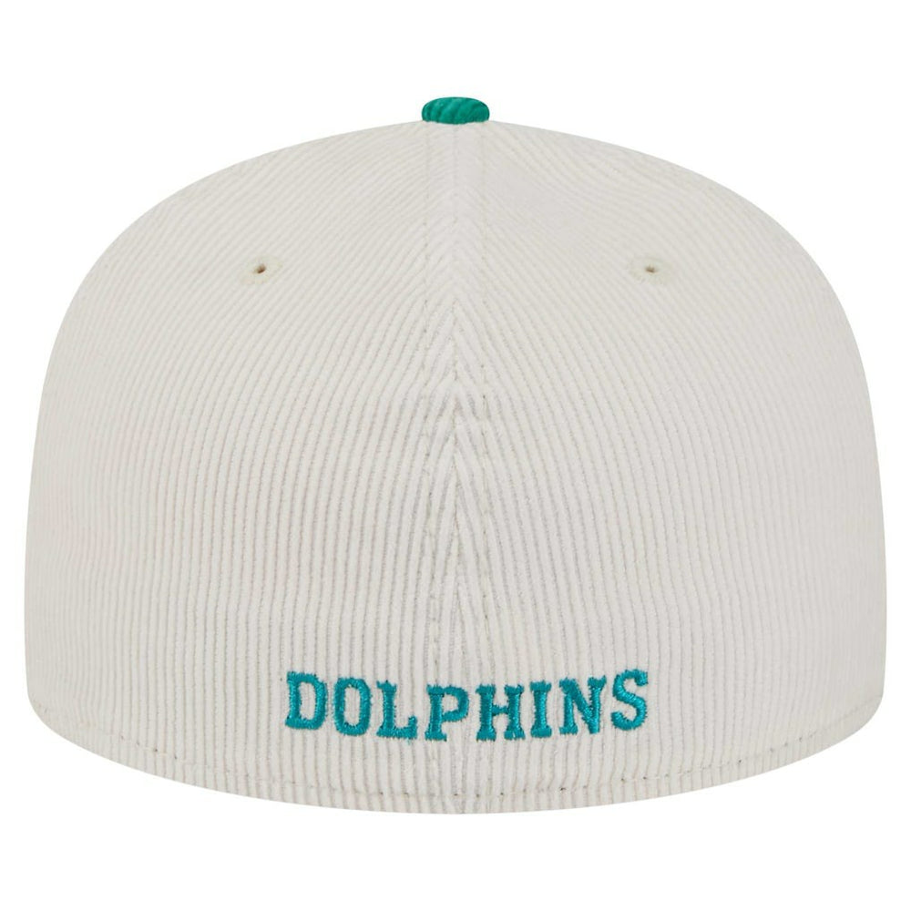 Miami Dolphins New Era Throwback Corduroy 59FIFTY Fitted Hat Cream/Aqua - NFL