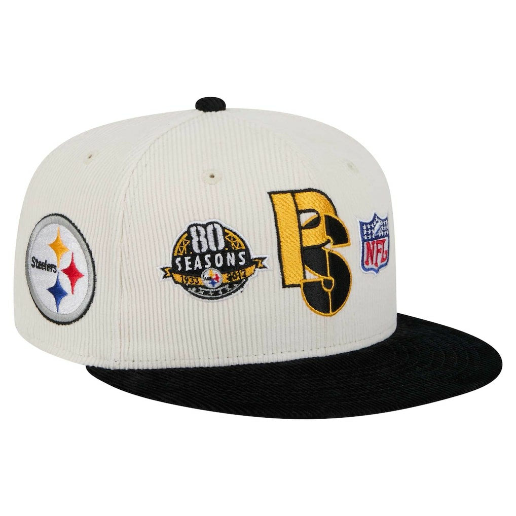 Pittsburgh Steelers New Era Corduroy 59FIFTY Fitted Hat Cream/Black - NFL