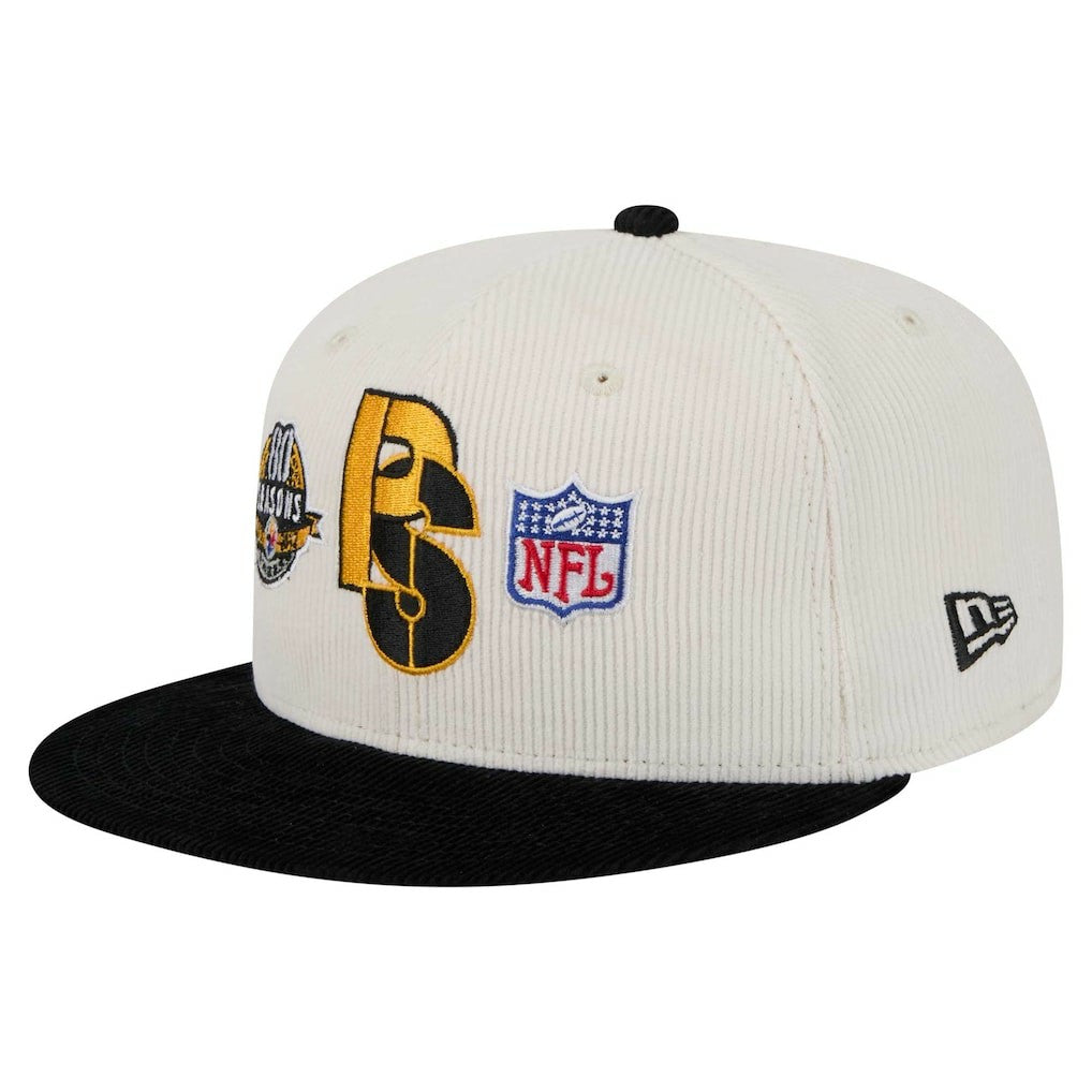 Pittsburgh Steelers New Era Corduroy 59FIFTY Fitted Hat Cream/Black - NFL