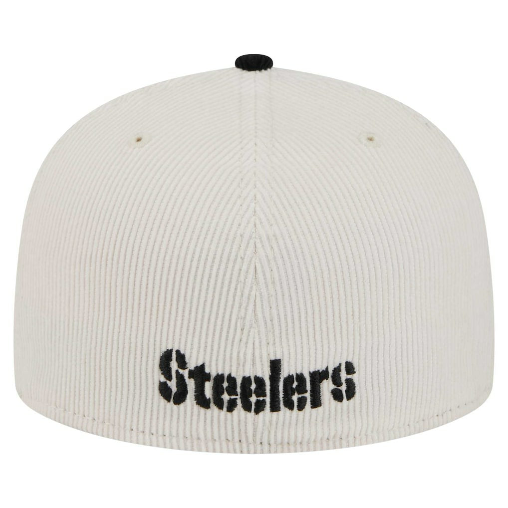 Pittsburgh Steelers New Era Corduroy 59FIFTY Fitted Hat Cream/Black - NFL