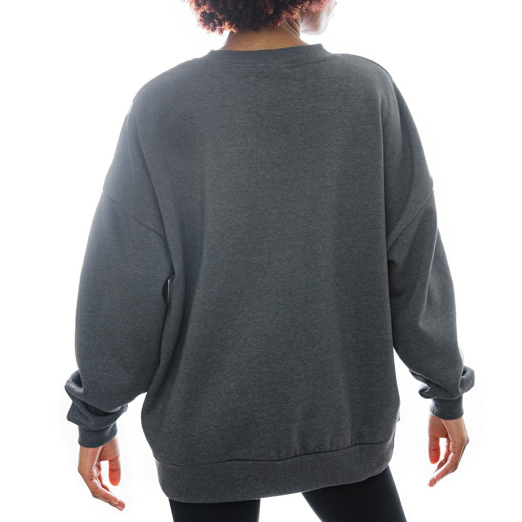 New York Jets Gameday Couture Women's Oversized Long Weekend Premium Fleece Drop Shoulder Pullover Sweatshirt Charcoal - NFL