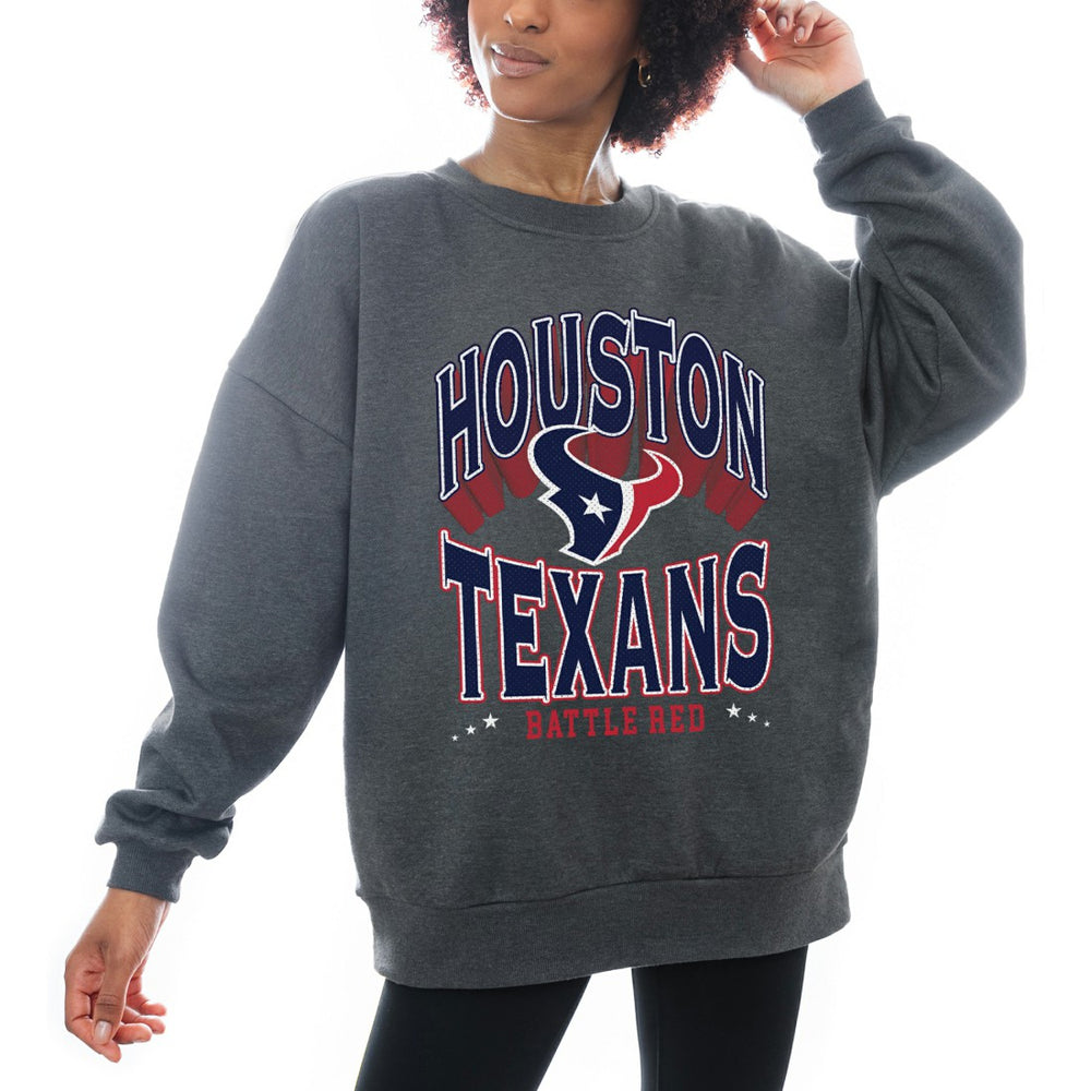 Houston Texans Gameday Couture Women's Oversized Long Weekend Premium Fleece Drop Shoulder Pullover Sweatshirt Charcoal - NFL