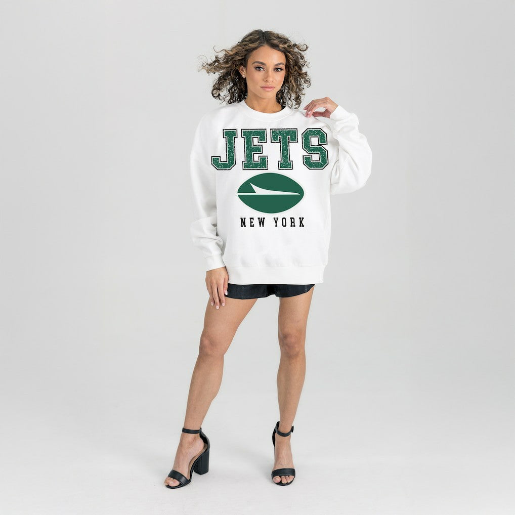 New York Jets Gameday Couture Women's Sunday Drives Oversized Crewneck Pullover Sweatshirt White - NFL