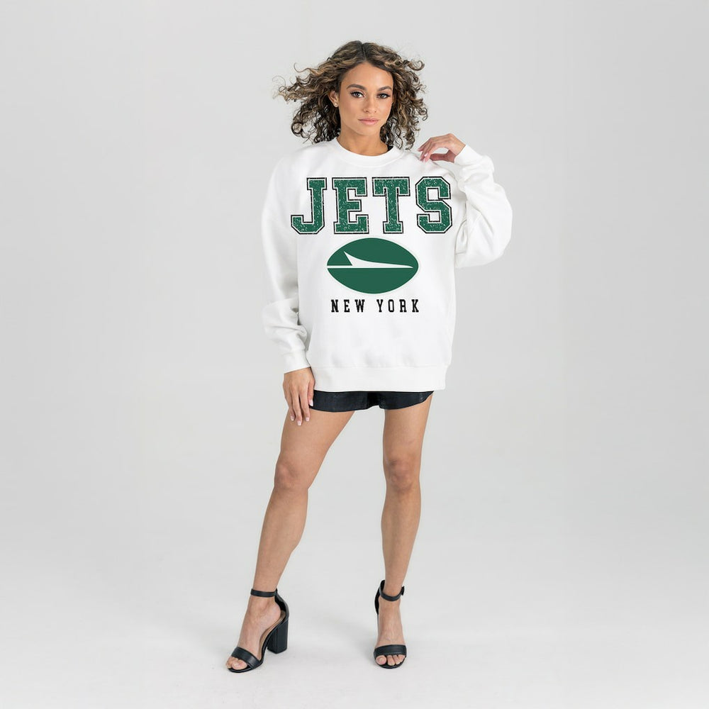 New York Jets Gameday Couture Women's Sunday Drives Oversized Crewneck Pullover Sweatshirt White - NFL