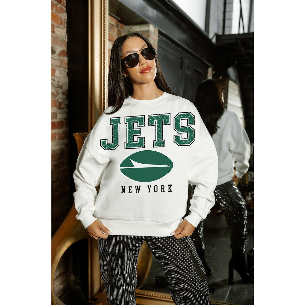 New York Jets Gameday Couture Women's Sunday Drives Oversized Crewneck Pullover Sweatshirt White - NFL