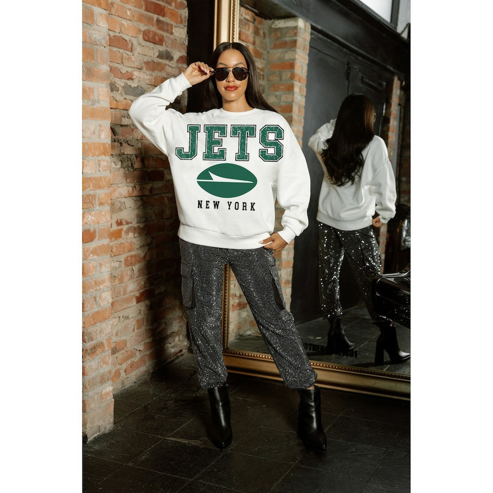 New York Jets Gameday Couture Women's Sunday Drives Oversized Crewneck Pullover Sweatshirt White - NFL