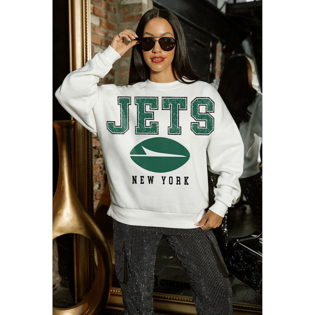 New York Jets Gameday Couture Women's Sunday Drives Oversized Crewneck Pullover Sweatshirt White - NFL