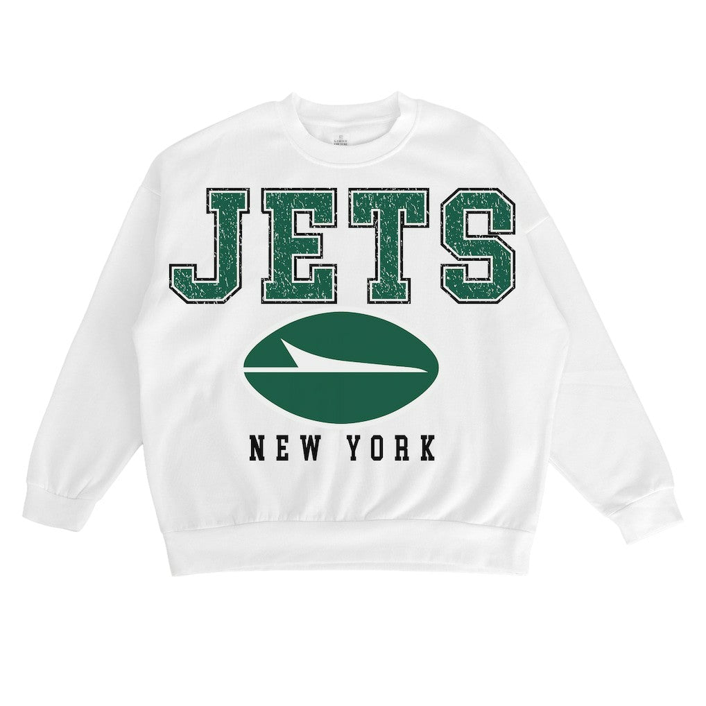 New York Jets Gameday Couture Women's Sunday Drives Oversized Crewneck Pullover Sweatshirt White - NFL
