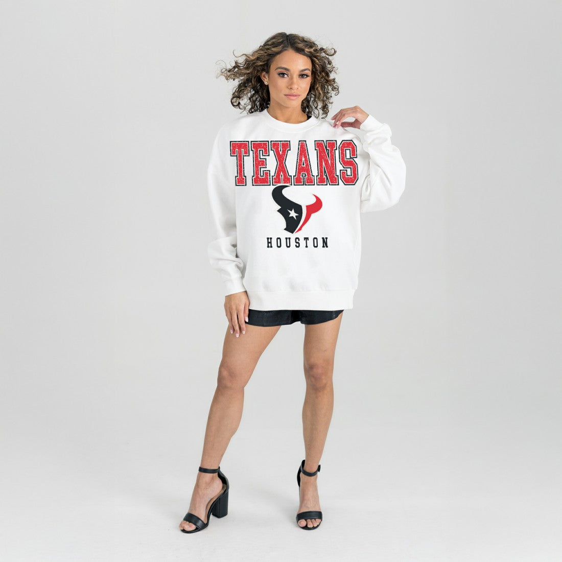 Houston Texans Gameday Couture Women's Sunday Drives Oversized Crewneck Pullover Sweatshirt White - NFL