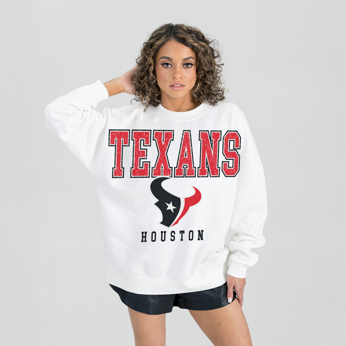 Houston Texans Gameday Couture Women's Sunday Drives Oversized Crewneck Pullover Sweatshirt White - NFL