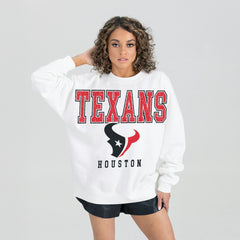 Houston Texans Gameday Couture Women's Sunday Drives Oversized Crewneck Pullover Sweatshirt White - NFL