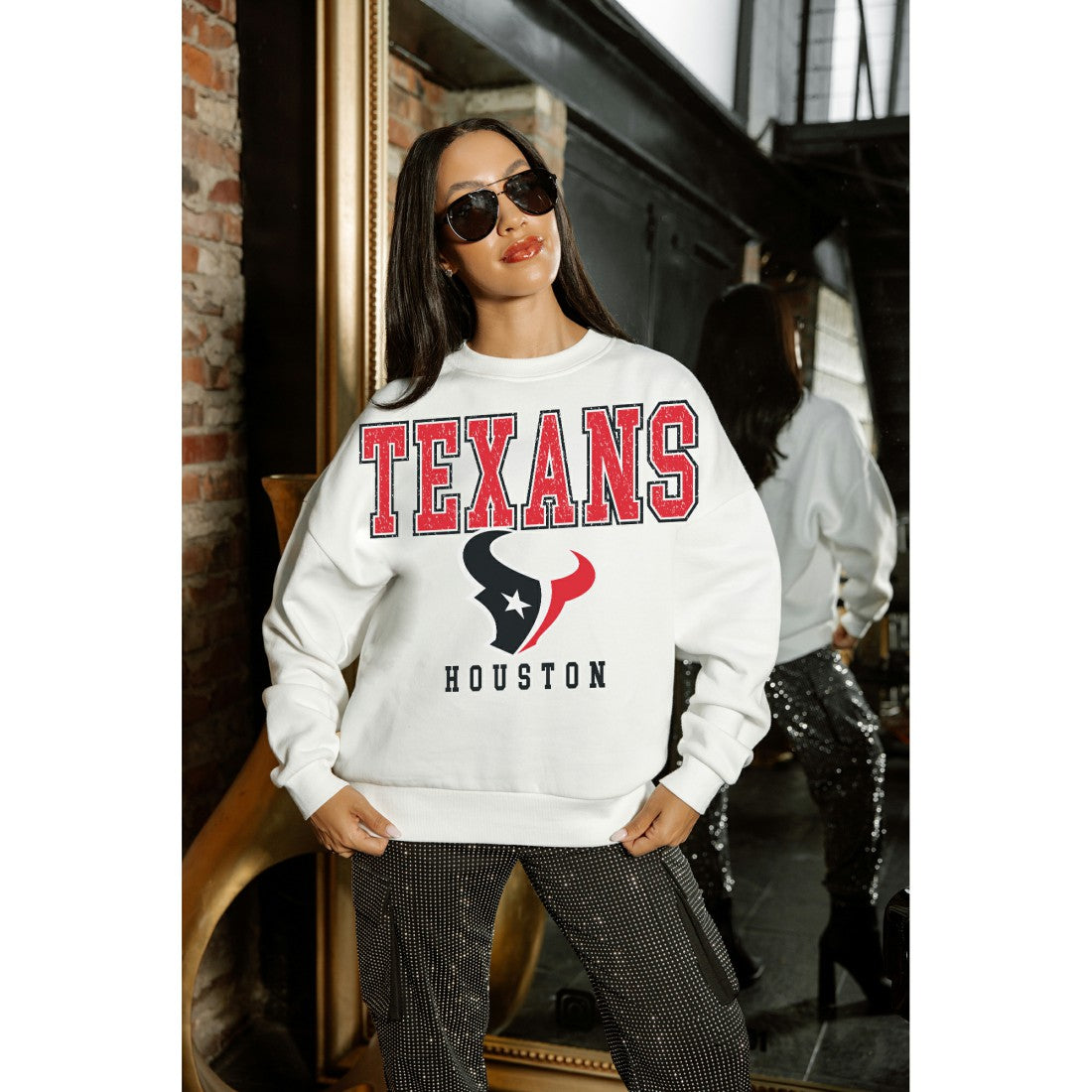 Houston Texans Gameday Couture Women's Sunday Drives Oversized Crewneck Pullover Sweatshirt White - NFL