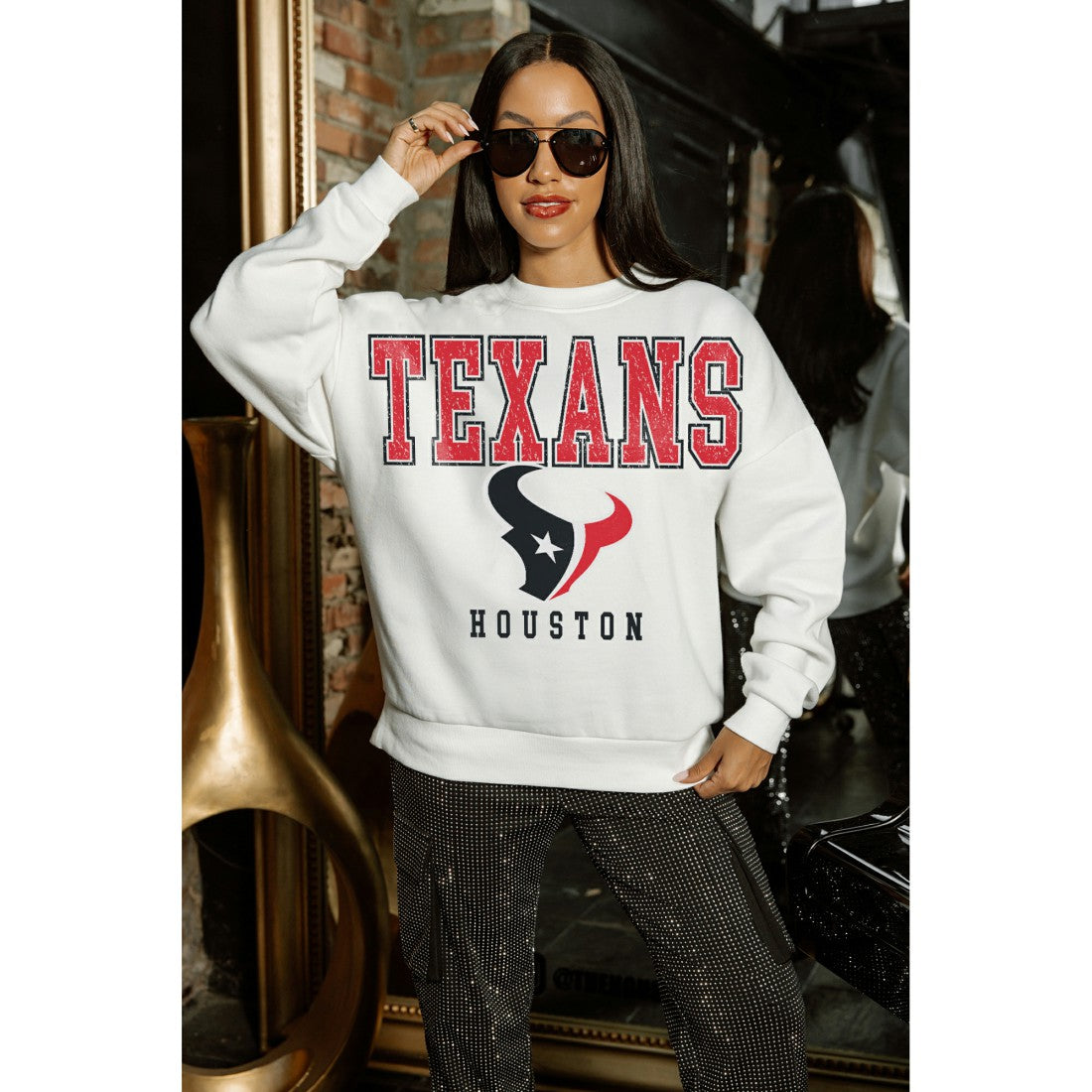Houston Texans Gameday Couture Women's Sunday Drives Oversized Crewneck Pullover Sweatshirt White - NFL