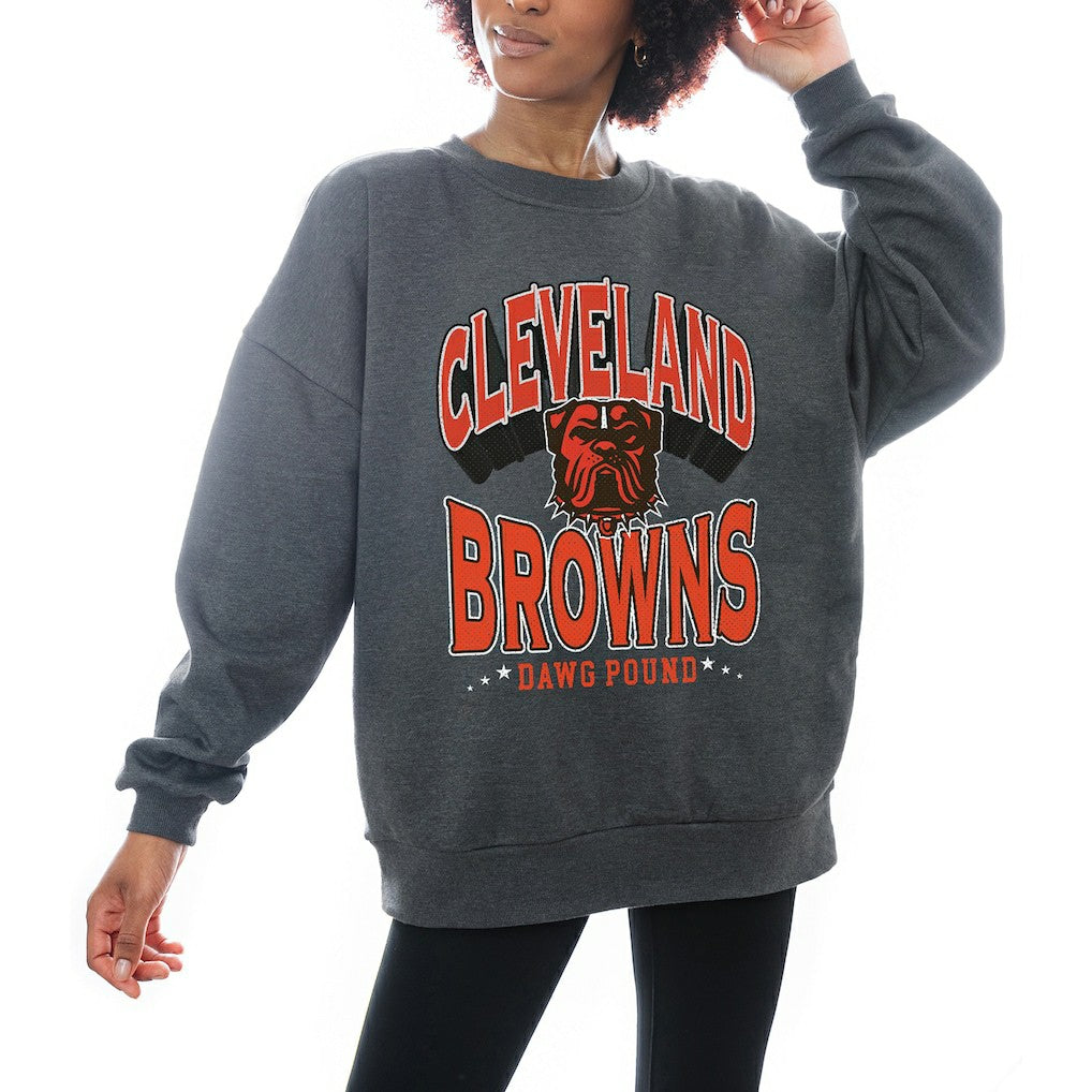 Cleveland Browns Gameday Couture Women's Oversized Long Weekend Premium Fleece Drop Shoulder Pullover Sweatshirt Charcoal - NFL