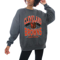 Cleveland Browns Gameday Couture Women's Oversized Long Weekend Premium Fleece Drop Shoulder Pullover Sweatshirt Charcoal - NFL