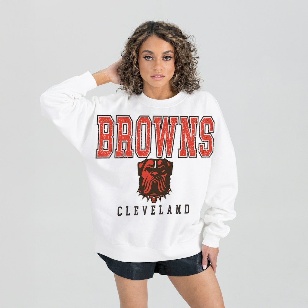 Cleveland Browns Gameday Couture Women's Sunday Drives Oversized Pullover Sweatshirt White - NFL