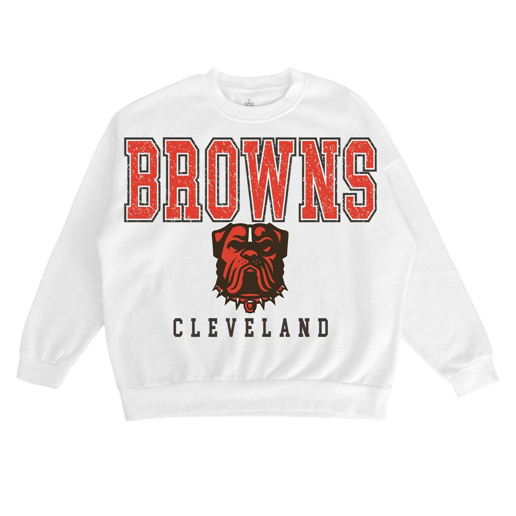 Cleveland Browns Gameday Couture Women's Sunday Drives Oversized Pullover Sweatshirt White - NFL