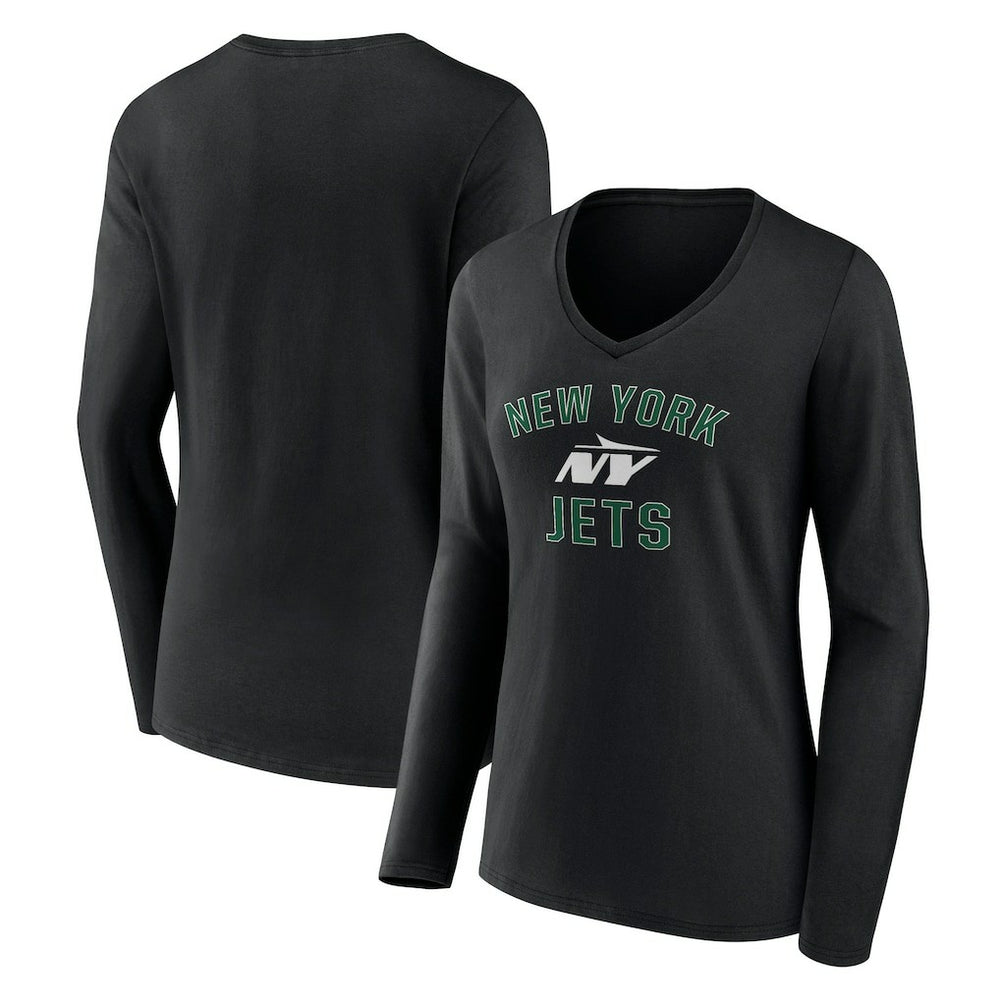 New York Jets Women's Victory Arch Long Sleeve V-Neck T-Shirt Black - NFL