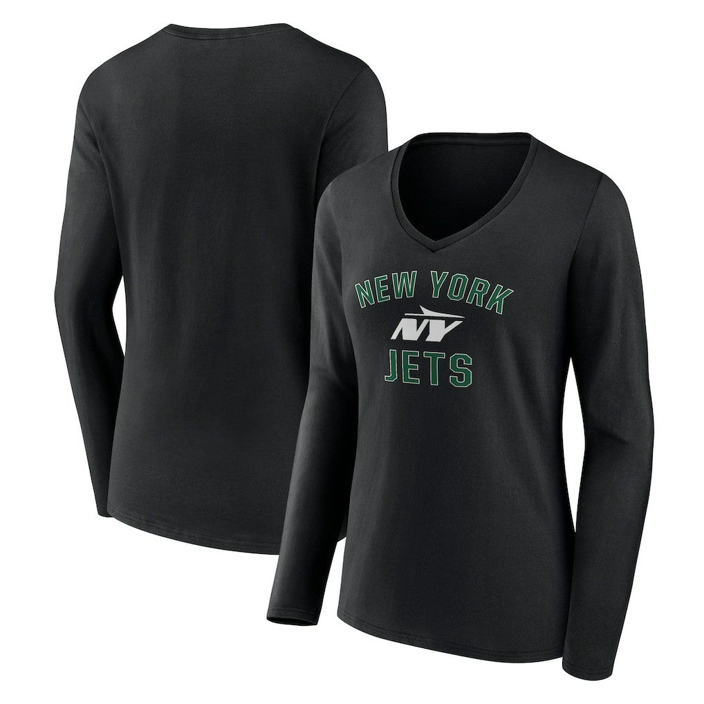New York Jets Women's Victory Arch Long Sleeve V-Neck T-Shirt Black - NFL