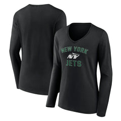 New York Jets Women's Victory Arch Long Sleeve V-Neck T-Shirt Black - NFL