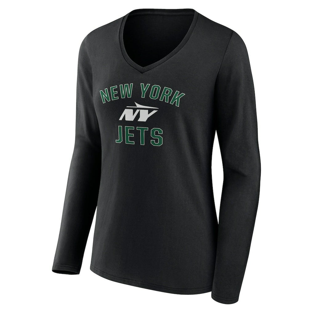 New York Jets Women's Victory Arch Long Sleeve V-Neck T-Shirt Black - NFL