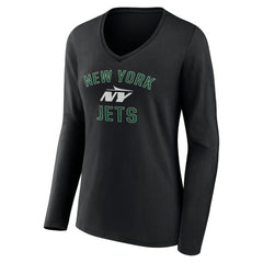 New York Jets Women's Victory Arch Long Sleeve V-Neck T-Shirt Black - NFL