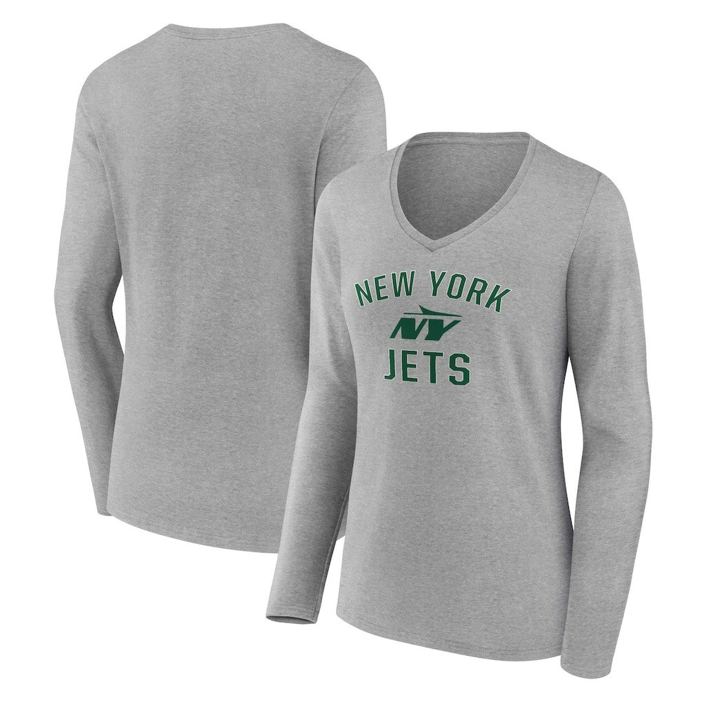 New York Jets Women's Victory Arch Long Sleeve V-Neck T-Shirt Gray - NFL