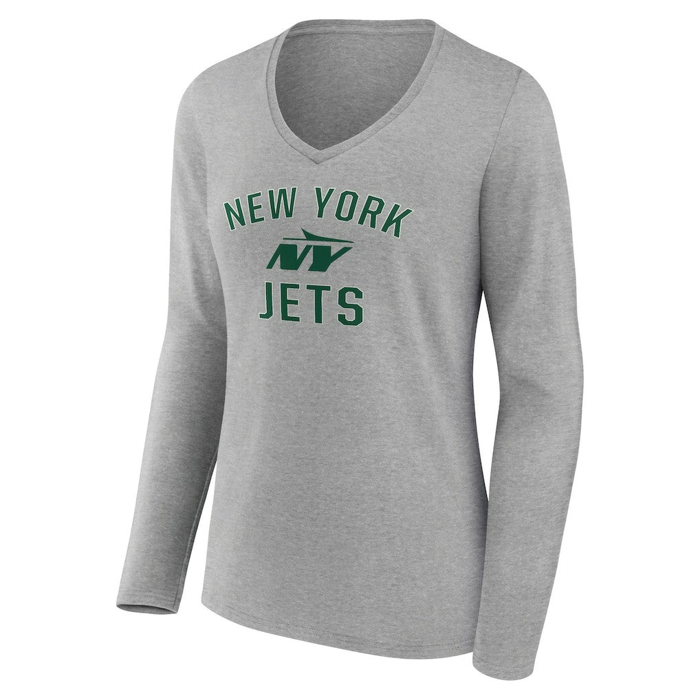 New York Jets Women's Victory Arch Long Sleeve V-Neck T-Shirt Gray - NFL