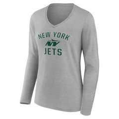New York Jets Women's Victory Arch Long Sleeve V-Neck T-Shirt Gray - NFL